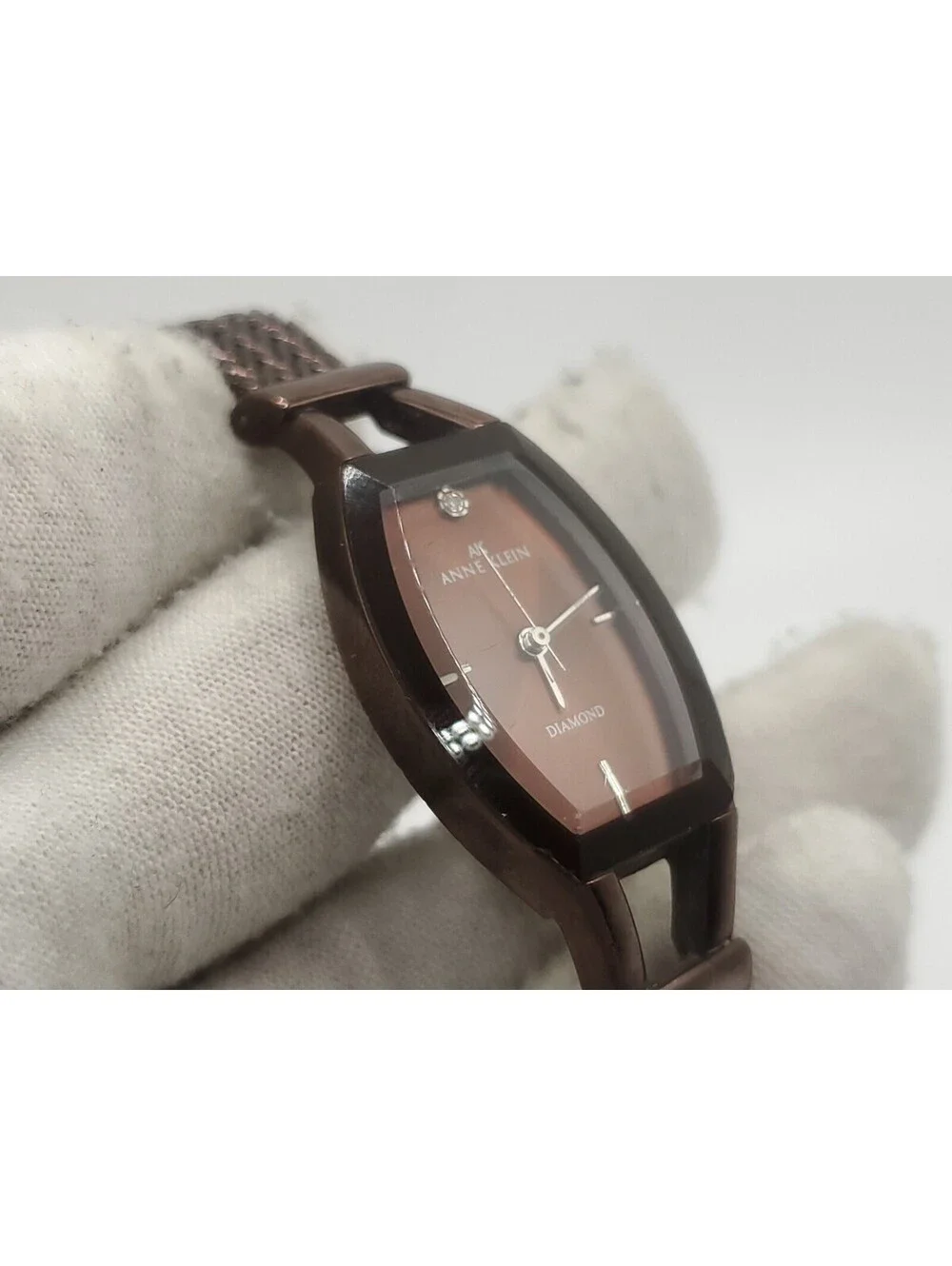 Anne Klein Diamond Quartz Watch New Battery Brown Dial 20mm